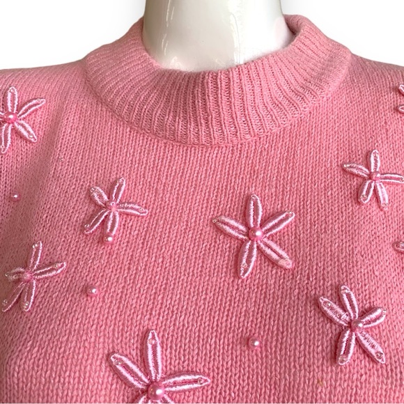 LESLIE FAY PINK SILK/RAYON/ANGORA VINTAGE SWEATER. WOMEN’S SIZE LARGE - Picture 5 of 6